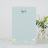 Minimalist Daisy Teal Script Monogram Briefpapier (Stehend Vorderseite)