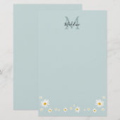 Minimalist Daisy Teal Script Monogram Briefpapier (Vorne/Hinten)