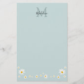 Minimalist Daisy Teal Script Monogram Briefpapier (Vorderseite)