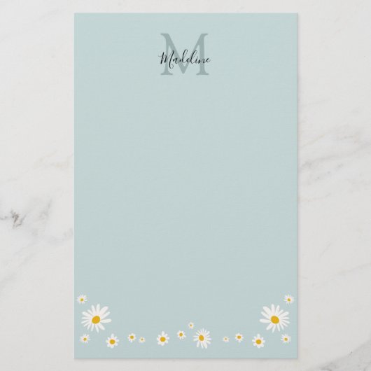 Minimalist Daisy Teal Script Monogram Briefpapier (Vorderseite)