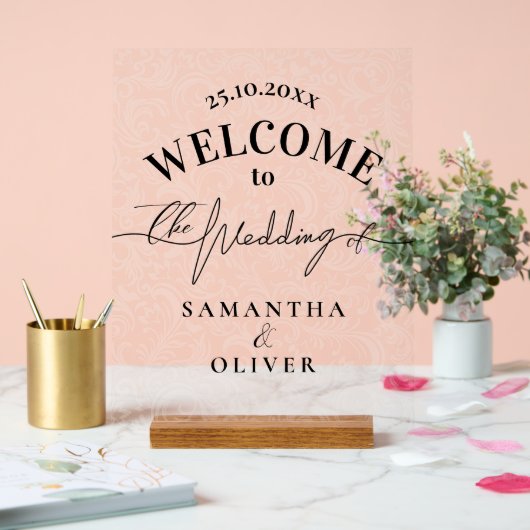 Minimalist Damask Elegant Welcome Sign Acrylschild (Hochzeit)