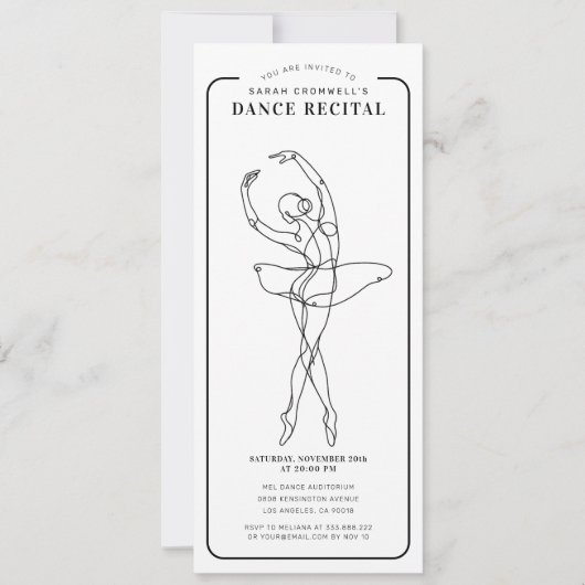 Minimalist Dance Recital Ticket Style Einladung (Vorderseite)