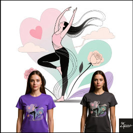 Minimalist Dancer Rose Heart Sketch Pastel T-Shirt