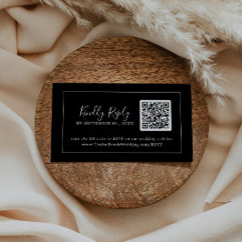 Minimalist | Dark Black QR Code Wedding RSVP Begleitkarte