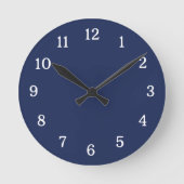 Minimalist Dark Blue And White Numbers Runde Wanduhr (Vorderseite)