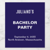 Minimalist Dark Blue Bachelor Party Wine Label Weinetikett (Einzelnes Label)