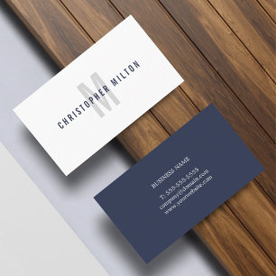 Minimalist Dark Blue White Monogram Berater Visitenkarte