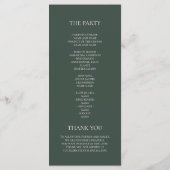 Minimalist Dark Green Wedding Program | Modern Menükarte (Rückseite)