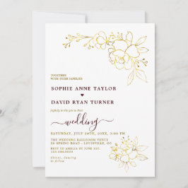 Minimalist Deep Burgundy Gold Simple Wedding Einladung