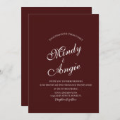 Minimalist Deep Burgundy Script Wedding Einladung (Vorne/Hinten)