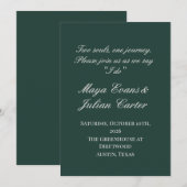  Minimalist Deep Emerald & Warm White Wedding  Einladung (Vorne/Hinten)