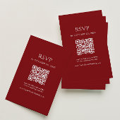 Minimalist Deep Red Wedding RSVP QR Code Begleitkarte