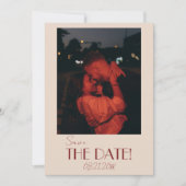 Minimalist Deep Red Whimsical Retro Photo Wedding Save The Date (Vorderseite)