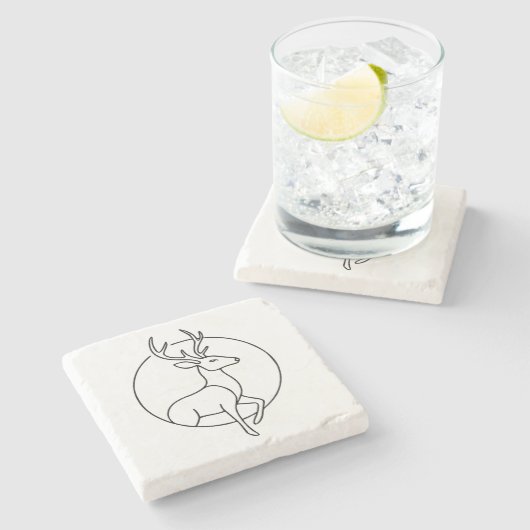 Minimalist Deer Line Art – Forest Animal Art Steinuntersetzer (Seitenansicht)