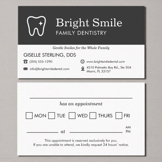 Minimalist Dental Appointment Reminder Tooth Logo Visitenkarte