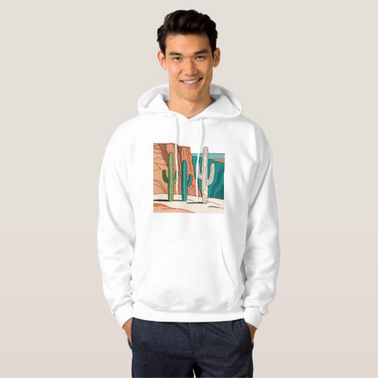 Minimalist Desert Cactus Line Art Landscape Hoodie (Vorne ganz)