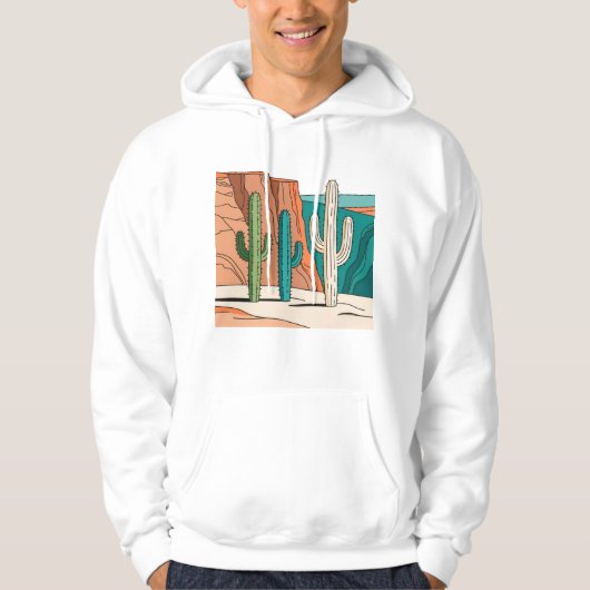 Minimalist Desert Cactus Line Art Landscape Hoodie (Vorderseite)