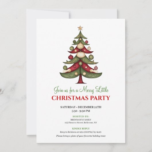 Minimalist designer Christmas tree party invite Einladung (Vorderseite)