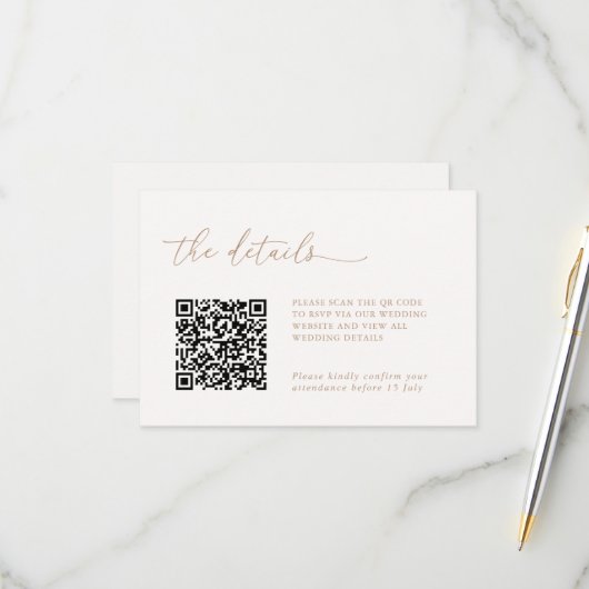 Minimalist Details & QR Code Wedding RSVP Card (Vorderseite/Rückseite Beispiel)