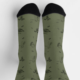 Minimalist Dino Crew Socks for Adults - Olive Socken