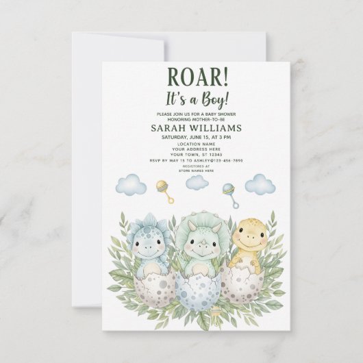 minimalist Dinosaur Baby Shower party boy Roar Einladung (Vorderseite)