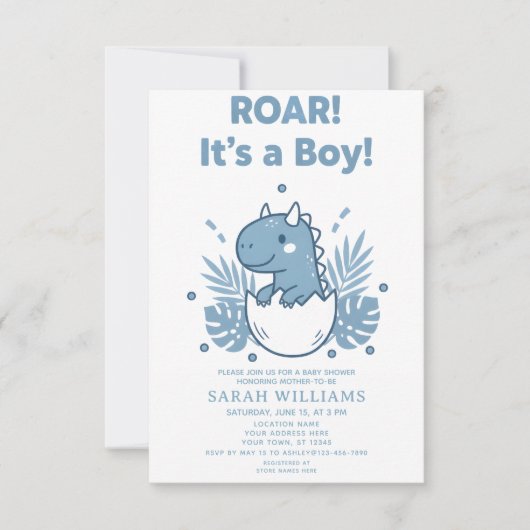 minimalist Dinosaur Baby Shower party boy Roar Einladung (Vorderseite)