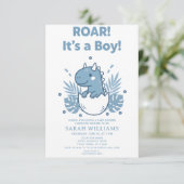 minimalist Dinosaur Baby Shower party boy Roar Einladung (Stehend Vorderseite)