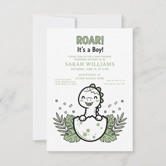 minimalist Dinosaur Baby Shower party boy Roar Einladung (Vorderseite)