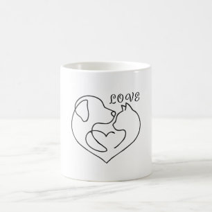 Minimalist Dog and Cat Heart - One Line Art Design Kaffeetasse