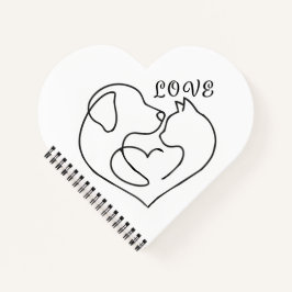 Minimalist Dog and Cat Heart - One Line Art Design Notizblock