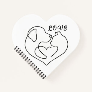 Minimalist Dog and Cat Heart - One Line Art Design Notizblock