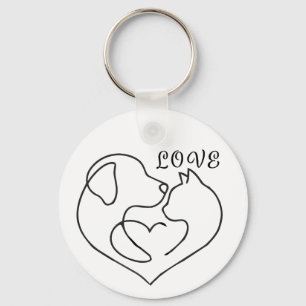 Minimalist Dog and Cat Heart - One Line Art Design Schlüsselanhänger