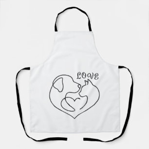 Minimalist Dog and Cat Heart - One Line Art Design Schürze