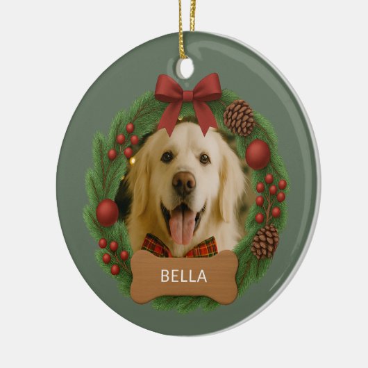 Minimalist Dog Holiday Christmas Photo  Keramik Ornament (Links)