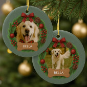 Minimalist Dog Holiday Christmas Photo  Keramik Ornament