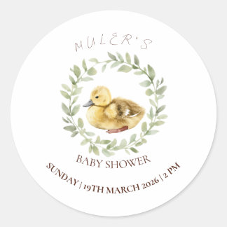 Minimalist Duckling Watercolor Baby Shower Envelop Runder Aufkleber