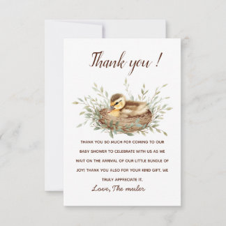 Minimalist Duckling Watercolor Baby Shower Thank Y Dankeskarte