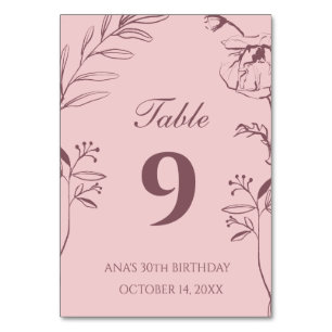 Minimalist Dustiges Rosa Floral 30. Geburtstag Tischnummer