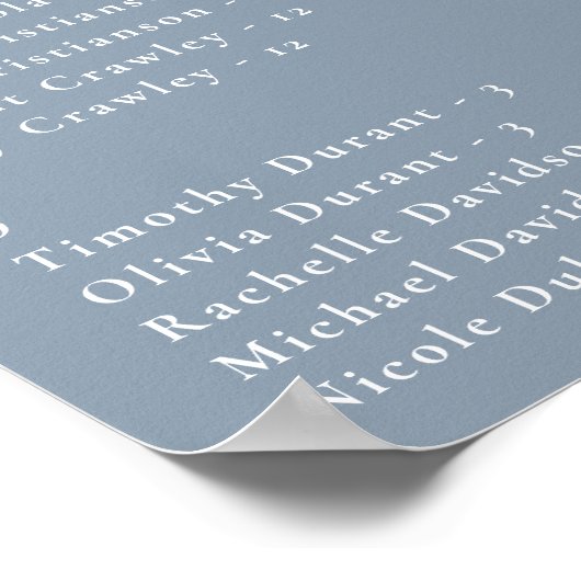 Minimalist Dusty Blue Alphabetical Seating Chart Poster (Ecke)