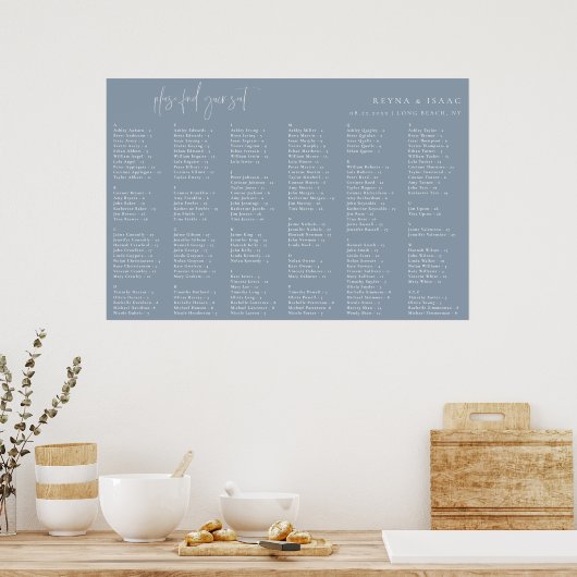 Minimalist Dusty Blue Alphabetical Seating Chart Poster (Küche)