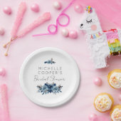 Minimalist Dusty Blue and Navy Floral Pappteller (Party)