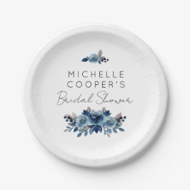 Minimalist Dusty Blue and Navy Floral Pappteller