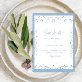Minimalist Dusty Blue Chinoiserie Floral Save date Einladung