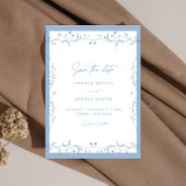 Minimalist Dusty Blue Chinoiserie Floral Save date Einladung