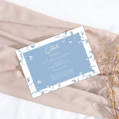 Minimalist Dusty Blue Chinoiserie Floral Wedding Begleitkarte