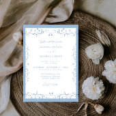 Minimalist Dusty Blue Chinoiserie Floral Wedding Einladung