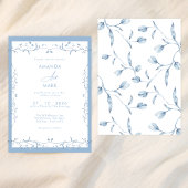 Minimalist Dusty Blue Chinoiserie Floral Wedding Einladung