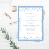Minimalist Dusty Blue Chinoiserie Floral Wedding Einladung