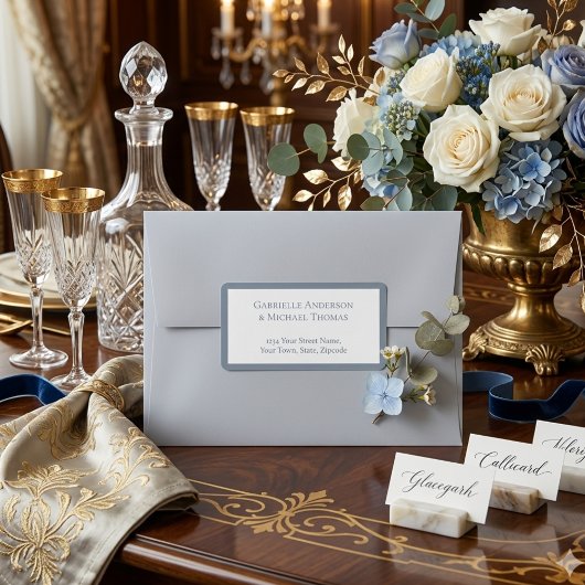 Minimalist Dusty Blue Elegant Monogram Wedding Adressaufkleber