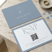 Minimalist Dusty Blue Elegant Monogram Wedding  RSVP Karte